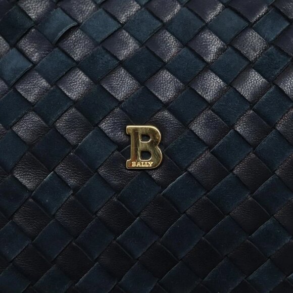 BALLY Shoulder Bag Leather Navy Gold Auth - Picture 8 of 16